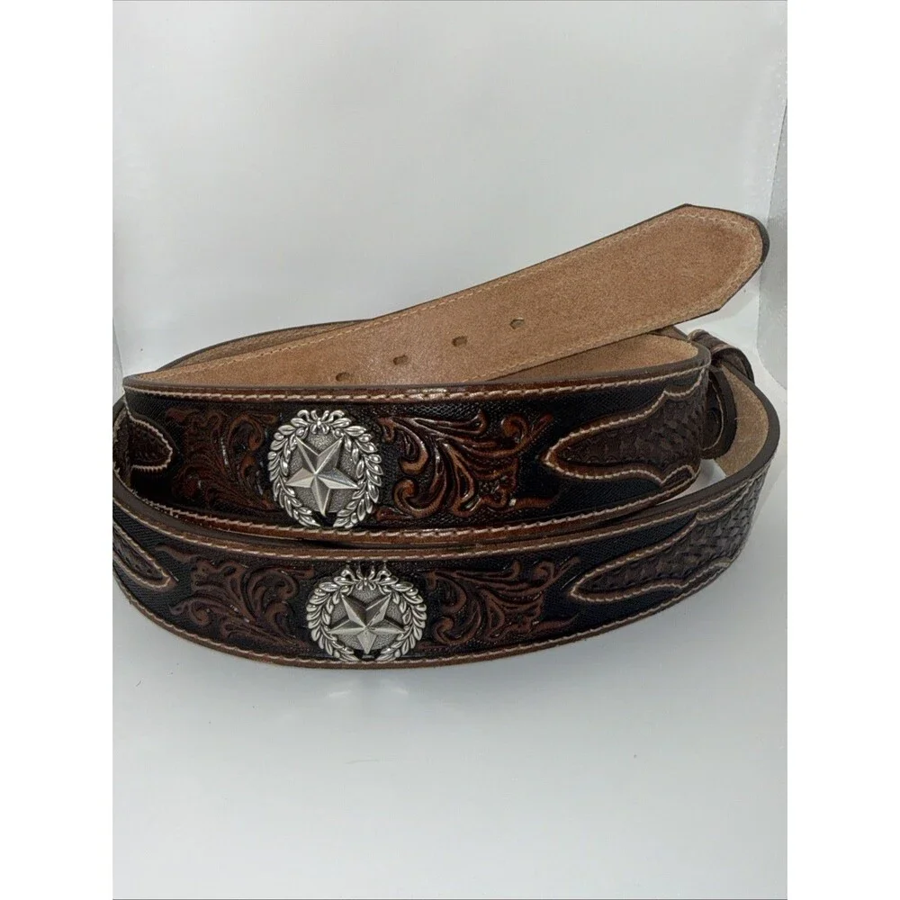 Justin Lone Star Western Leather Belt Mens Size 42 Brown C10098 Basketweave Exc